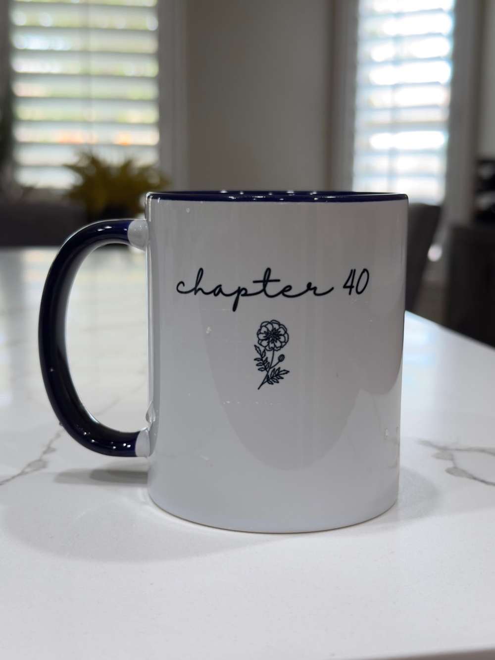 Chic "Chapter 40" Minimalist Milestone Coffee Mug | White & Navy